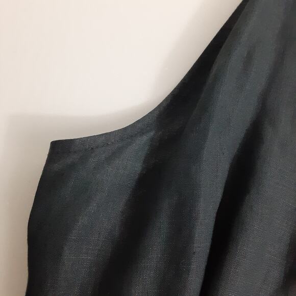 Vintage 90s Black Maxi Dress Halter Tie Neck 100% Linen Back Slit Resort Minimal - Picture 10 of 16